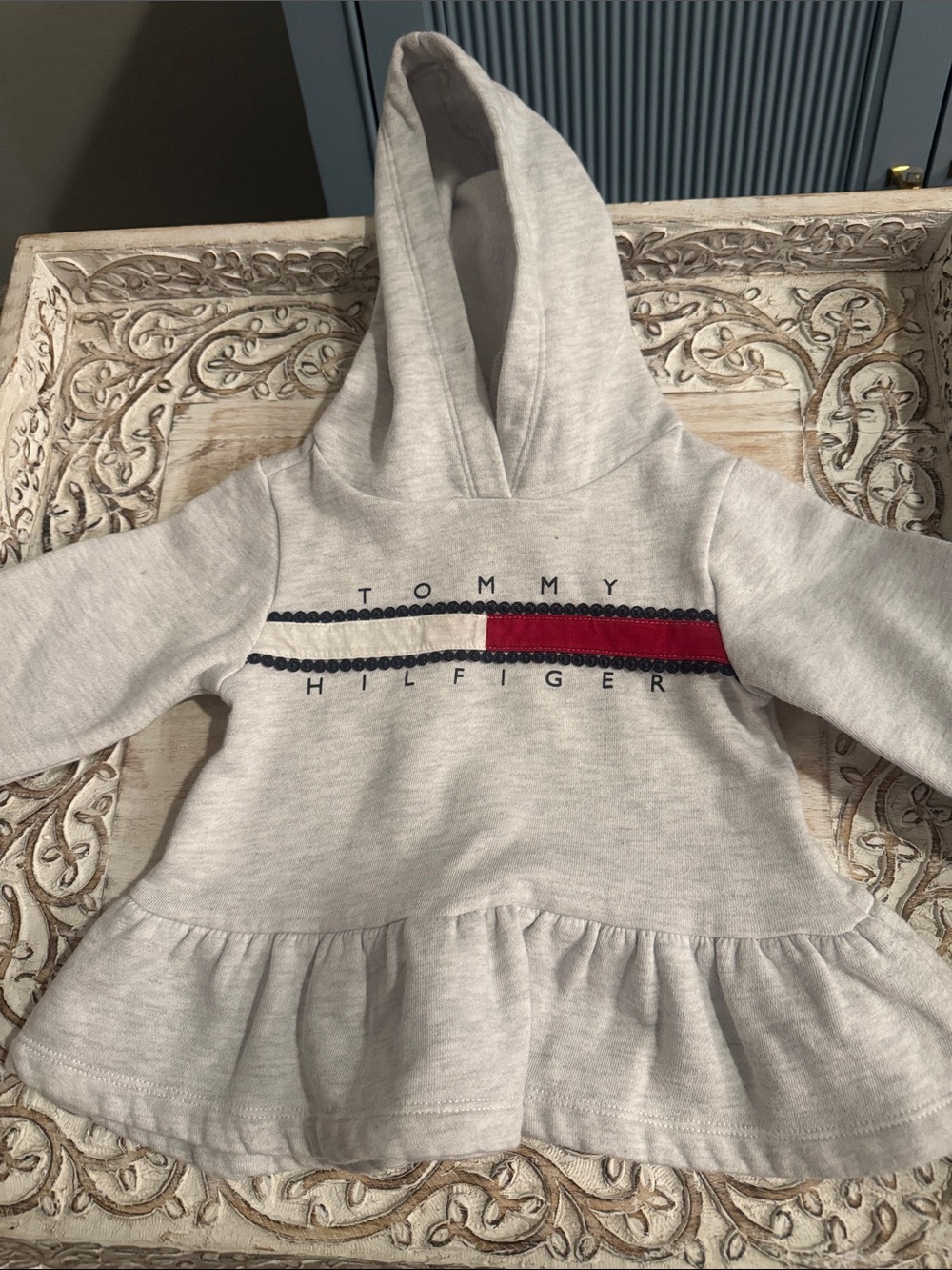 Tommy Hilfiger Light Gray Hoodie with Navy & Red Trim
